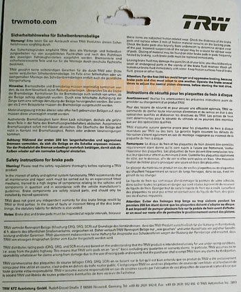 Bremsbeläge TRW Lucas für Scheibenbremse Zündapp K80