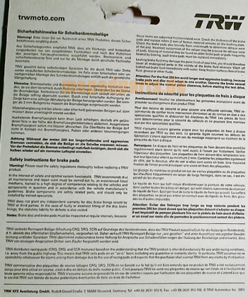 Bremsklötze KTM 50 ccm + 80 ccm von TRW Lukas