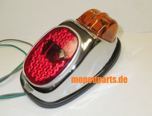 Rücklicht mit Bremslicht, chrom, 139 x 71 mm