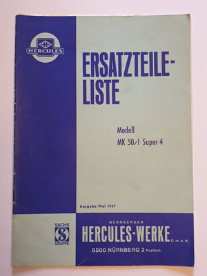 Ersatzteilliste, gebraucht, Hercules Modell MK 50/1 Super 4