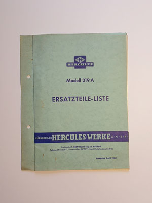 Ersatzteilliste, gebraucht, Hercules Modell 219 A