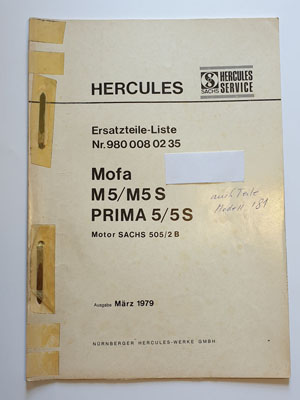 Ersatzteilliste, gebraucht, Hercules Mofa M5/M5 S, PRIMA 5/5 S