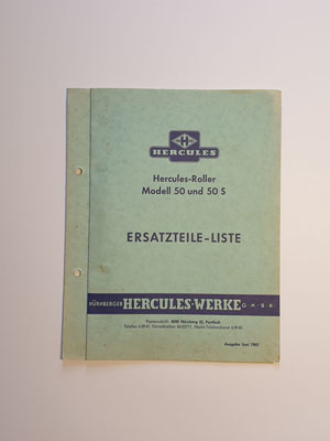 Ersatzteilliste, gebraucht, Hercules-Roller Modell 50 und 50 S