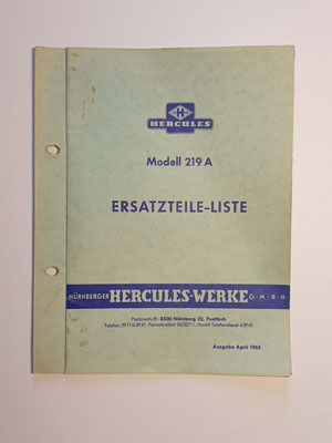 Ersatzteilliste, gebraucht, Hercules Modell 219 A