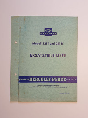 Ersatzteilliste, gebraucht, Hercules Modell 221 T und 221 TS