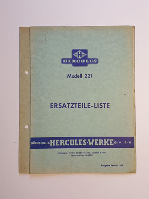 Ersatzteilliste, gebraucht, Hercules Modell 221