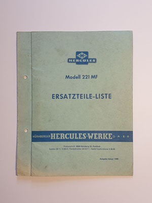 Ersatzteilliste, gebraucht, Hercules Modell 221 MF