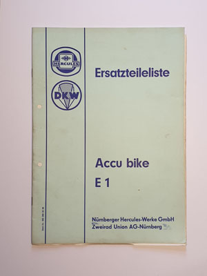 Ersatzteilliste, gebraucht, Hercules Accu bike E1
