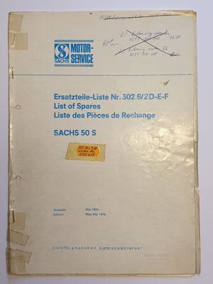 Ersatzteilliste, gebraucht, Sachs 50 S