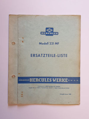Ersatzteilliste, gebraucht, Hercules Modell 221 MF
