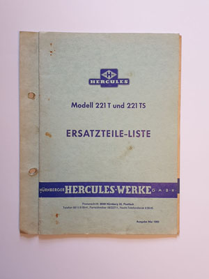 Ersatzteilliste, gebraucht, Hercules Modell 221 T und 221 TS