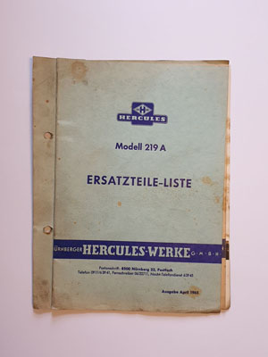Ersatzteilliste, gebraucht, Hercules Modell 219 A