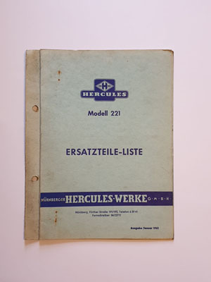 Ersatzteilliste, gebraucht, Hercules Modell 221