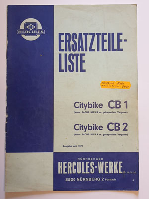 Ersatzteilliste, gebraucht, Hercules Citybike CB 1, CB 2