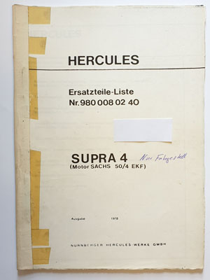 Ersatzteilliste, gebraucht, Hercules SUPRA 4 