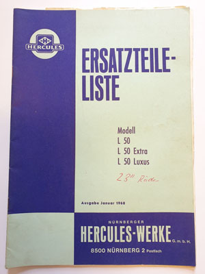 Ersatzteilliste, gebraucht, Hercules Modell L 50, L 50 Extra, L 50 Luxus 