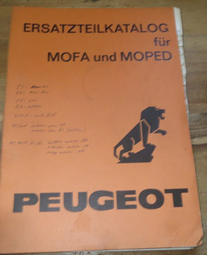 Ersatzteilliste, gebraucht, Peugeot 101,102,103, TSA, GL 10, GT 10