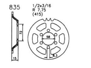 Kettenrad, sprocket, 43 Z., Zündapp Hai, ZD, ZL, C50, GTS