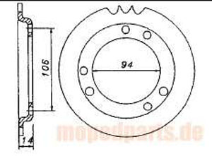Kettenrad 38 Z., Kreidler Mofa Flory MF20 + 22, Moped *********