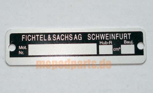 Typenschild Sachs, 58x15 mm, Lochabstand 53 mm