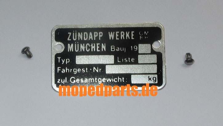 Typenschild Zündapp, 22x40 mm, Zündapp