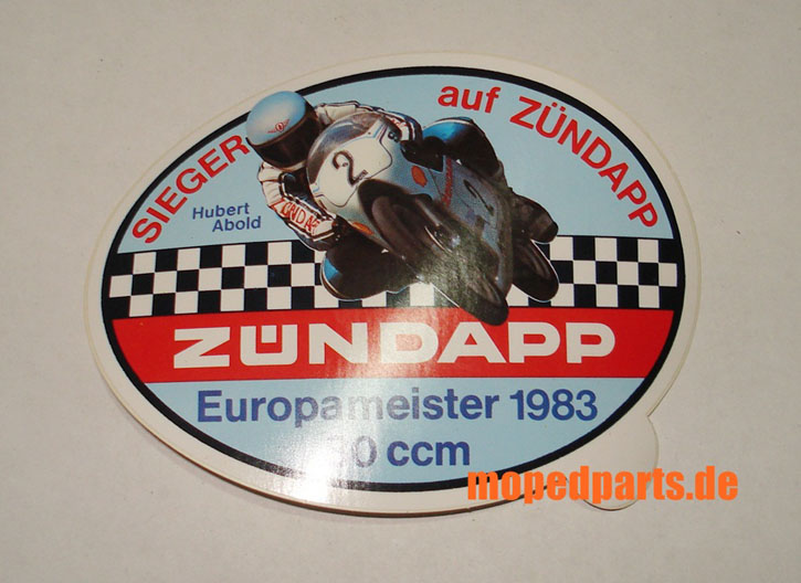 Aufkleber Zündapp, Europameister 1983, 80 ccm ******