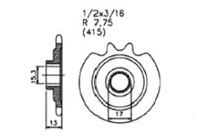 Ritzel, sprocket, 13Z., Zündapp GTS50, CS 50, Hai 50(alt)