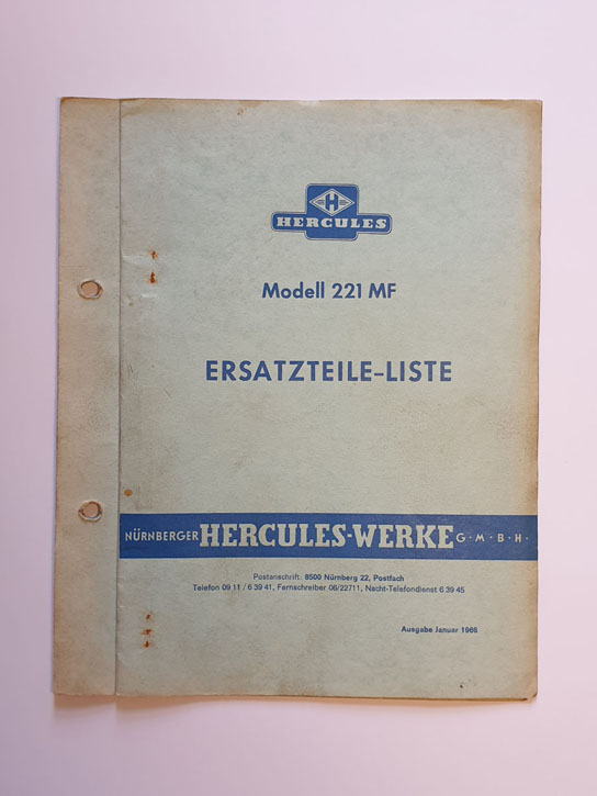 Ersatzteilliste, gebraucht, Hercules Modell 221 MF