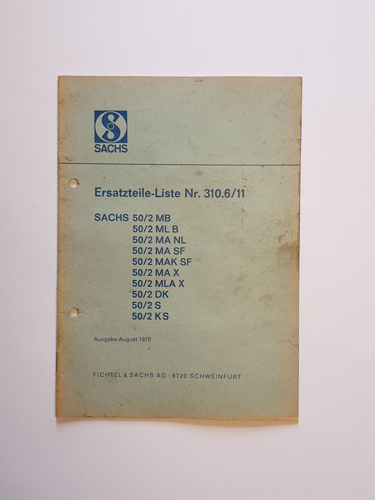 Ersatzteilliste, gebraucht, Sachs 50/2 MB, ML B, MA NL, MA SF, MAK SF, MA X, MLA X, DK, S, KS