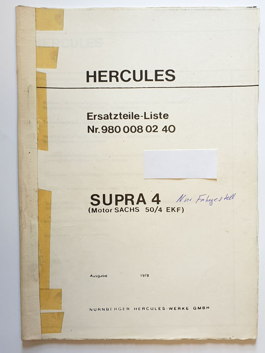 Ersatzteilliste, gebraucht, Hercules SUPRA 4 