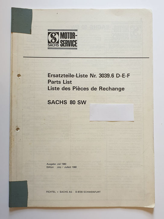 Ersatzteilliste, gebraucht, Sachs 80 SW
