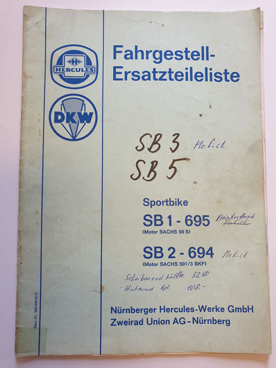 Ersatzteilliste, gebraucht, Hercules Sportbike SB 1-695, SB 2-694