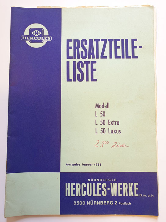 Ersatzteilliste, gebraucht, Hercules Modell L 50, L 50 Extra, L 50 Luxus 