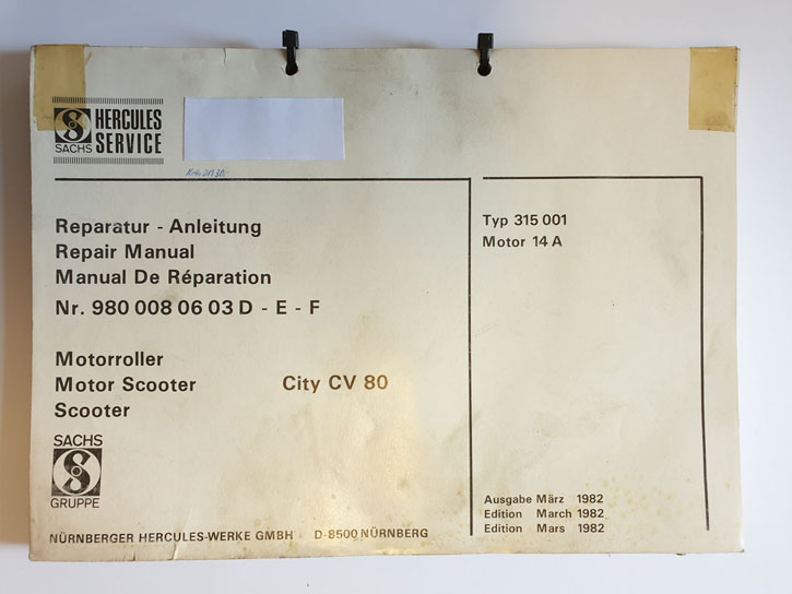 Reparaturanweisung, gebraucht, Hercules Motorrolller, Motor Scooter City CV 80, Scooter