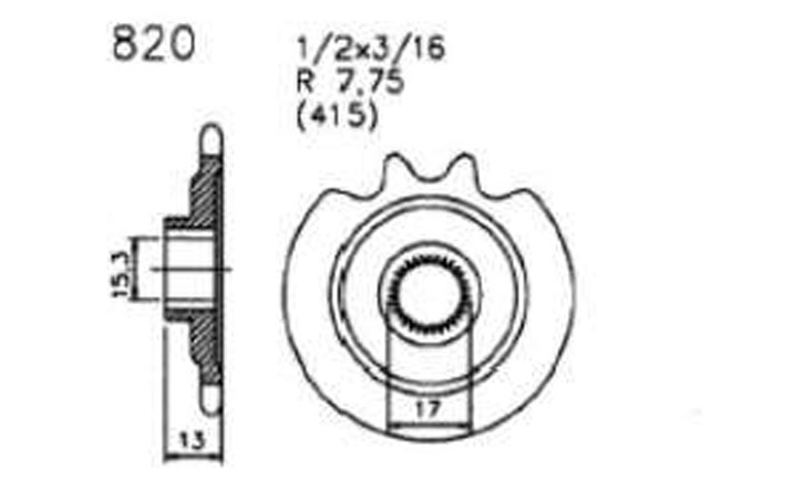 Ritzel, sprocket, 13Z., GTS50, CS 50, Hai 50(alt), Esjot